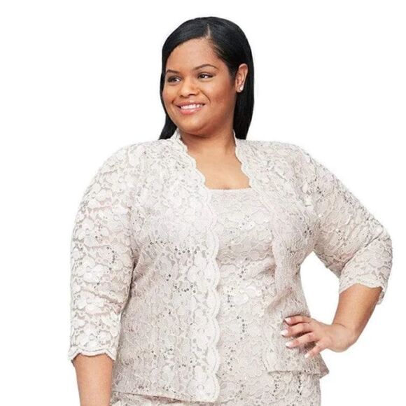 S.L. Fashions Women's Plus Size Sleeveless Tea Length Sequin Lace Jacket - Picture 1 of 8